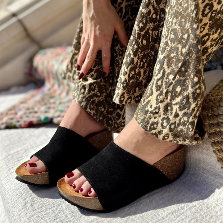 Alex – Mules Compensées Femme en Daim, Semelle Confort - Pastelle Boutique36Taupe