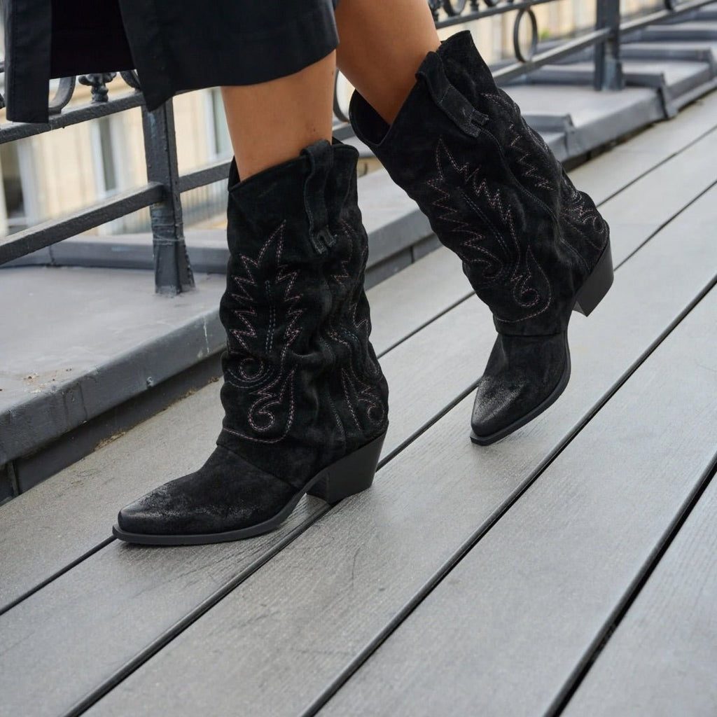 Alice – Bottes Mi - Hautes Style Cuissardes - Pastelle Boutique36Cuir noir