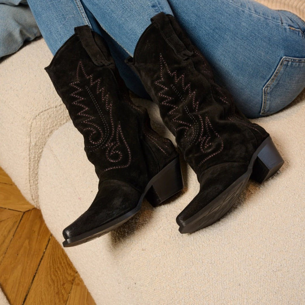 Alice – Bottes Mi - Hautes Style Cuissardes - Pastelle Boutique36Cuir noir