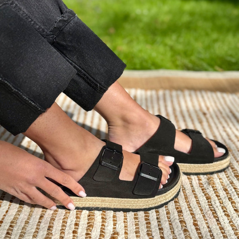 Chiara – Mules Femme à Deux Brides avec Plateforme en Corde 4 cm - Pastelle Boutique36kaki