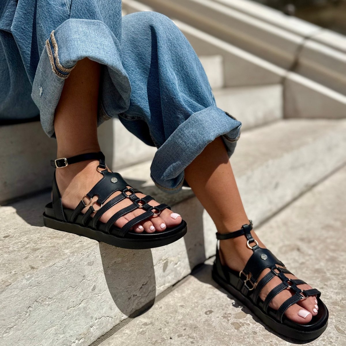 Gabriel – Sandales Femme en Cuir à Bride Cheville, Semelle Plate