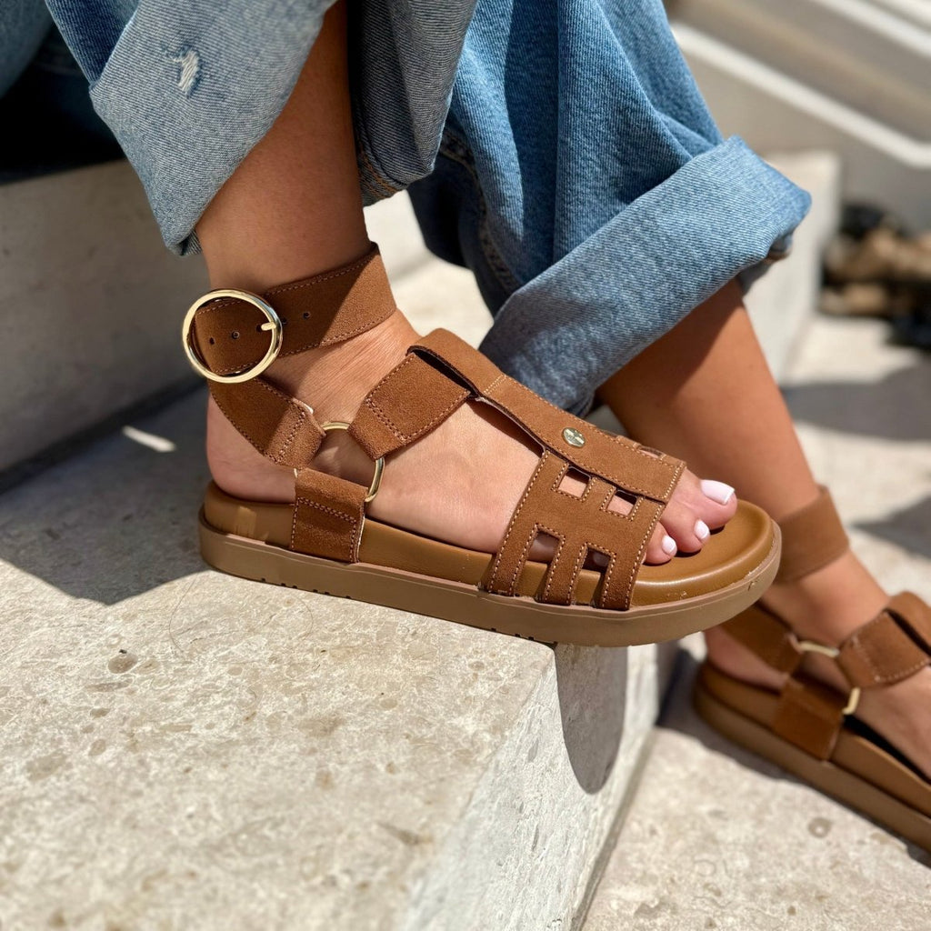 Natacha – Sandales Femme à Bride Cheville, Semelle Confort Plate