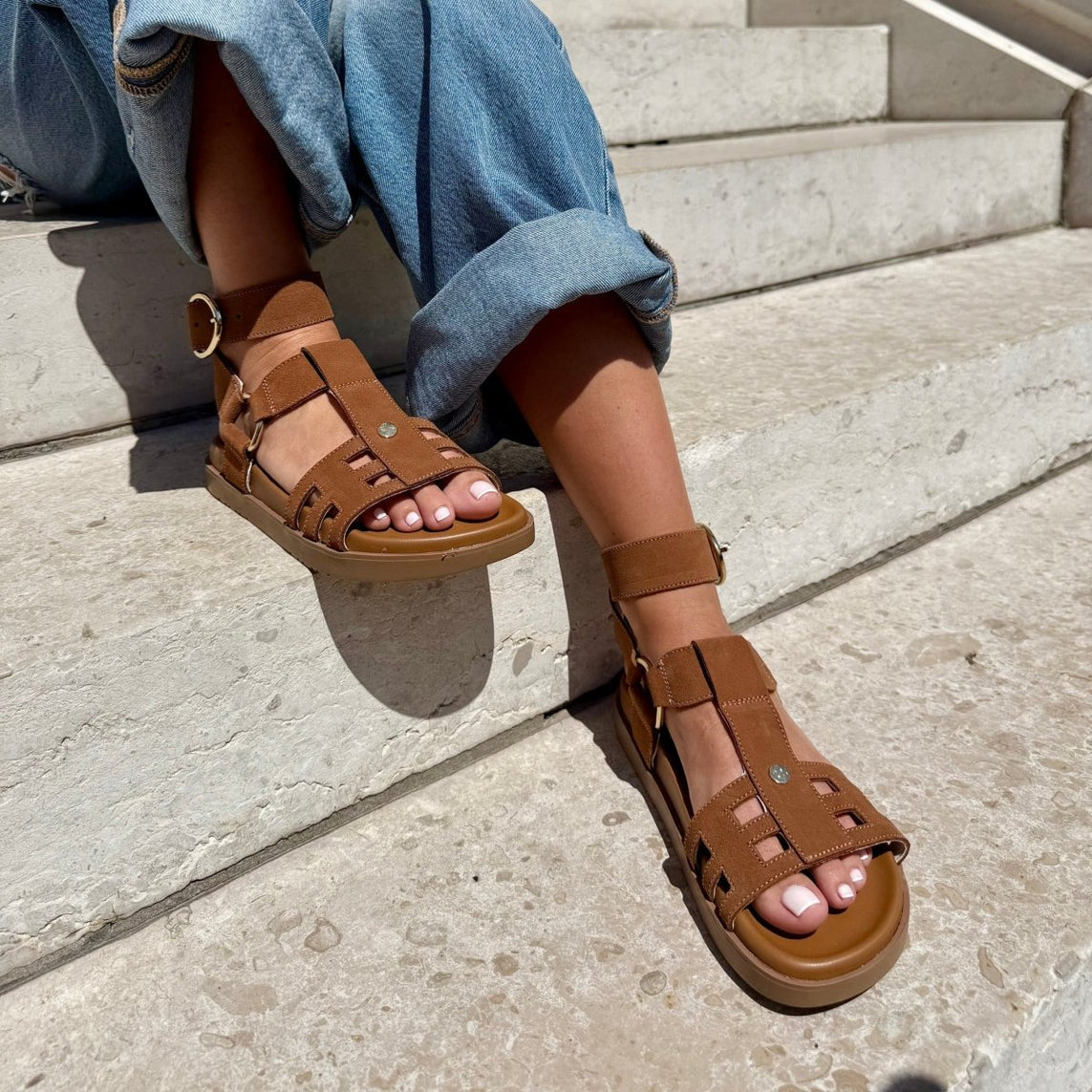 Natacha – Sandales Femme à Bride Cheville, Semelle Confort Plate