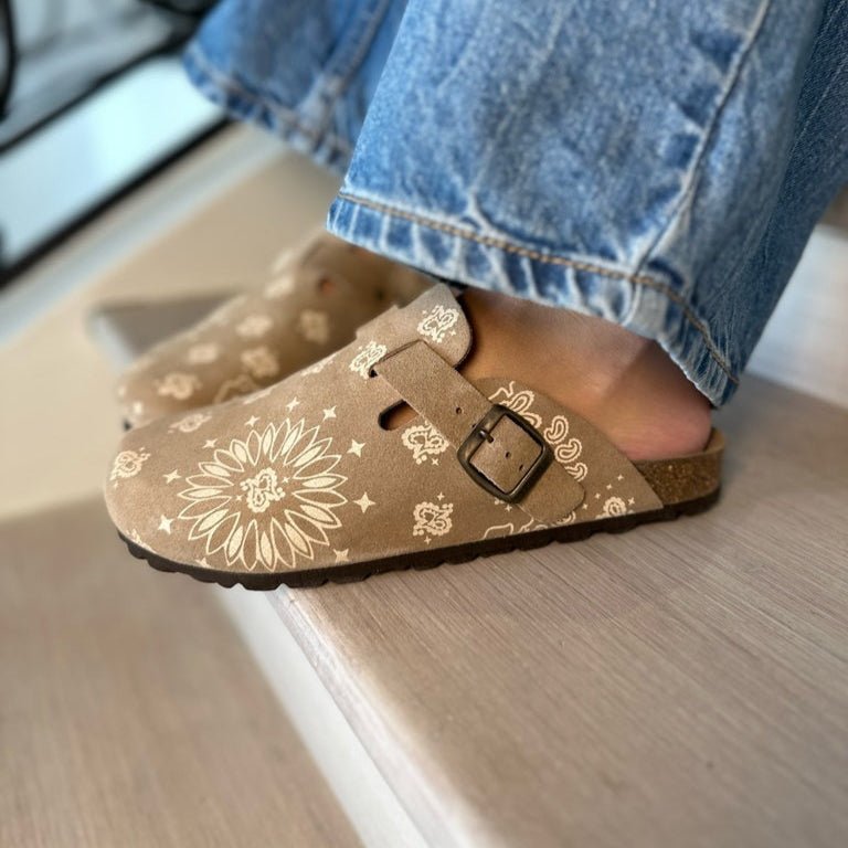 Solal imprimé – Sabots Mules Femme en Suède, Semelle Confort en Liège et Cuir - Pastelle Boutique36Poil Léop