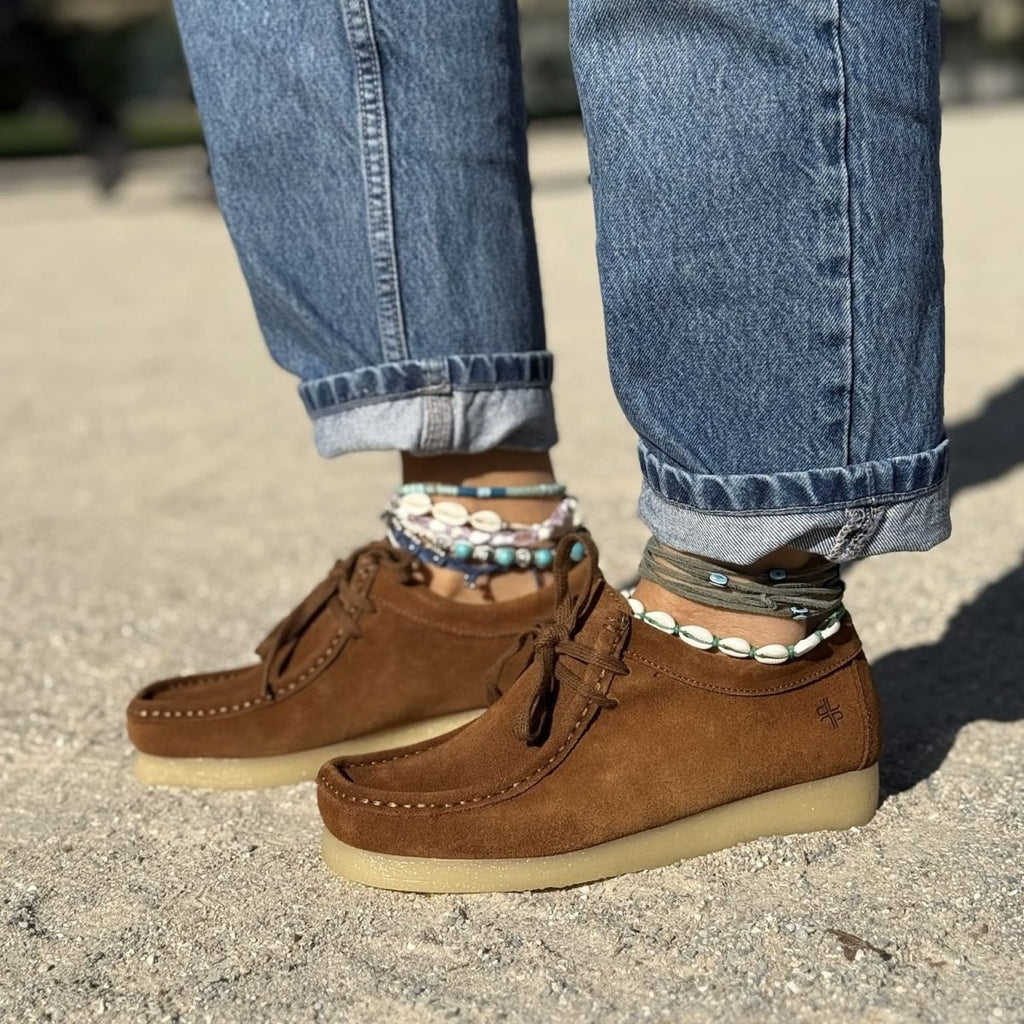 ZAP – Mocassins à Lacets en Daim, Semelle Crêpe Naturelle, Confort & Élégance - Pastelle Boutique36Castor